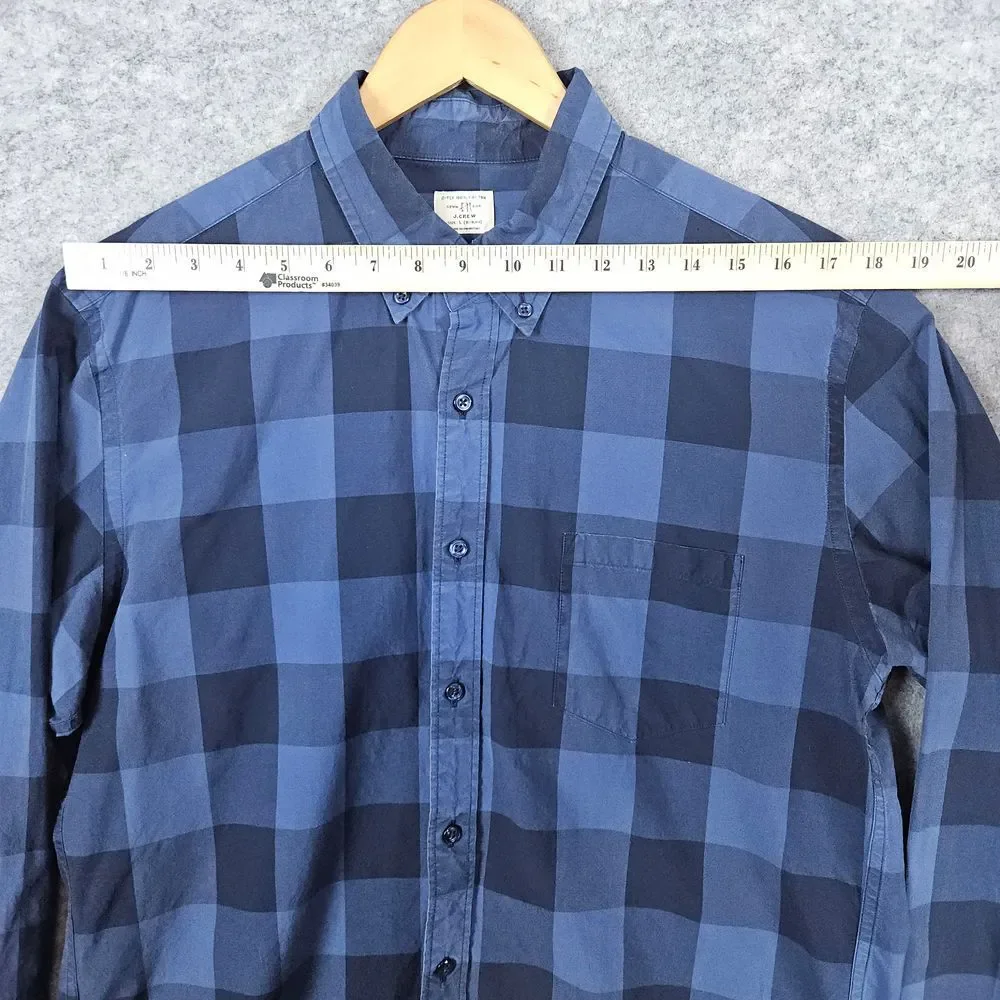 J Crew Men's Blue/Black Plaid Button Down‎ Shirt Size L 16-16 1/2 2-Ply Cotton